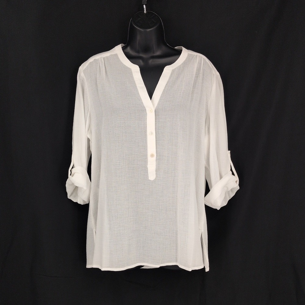 Tommy Bahama Gauze Top Roll Tabs Sleeve Coastview Resort Semi Sheer Vacay Medium